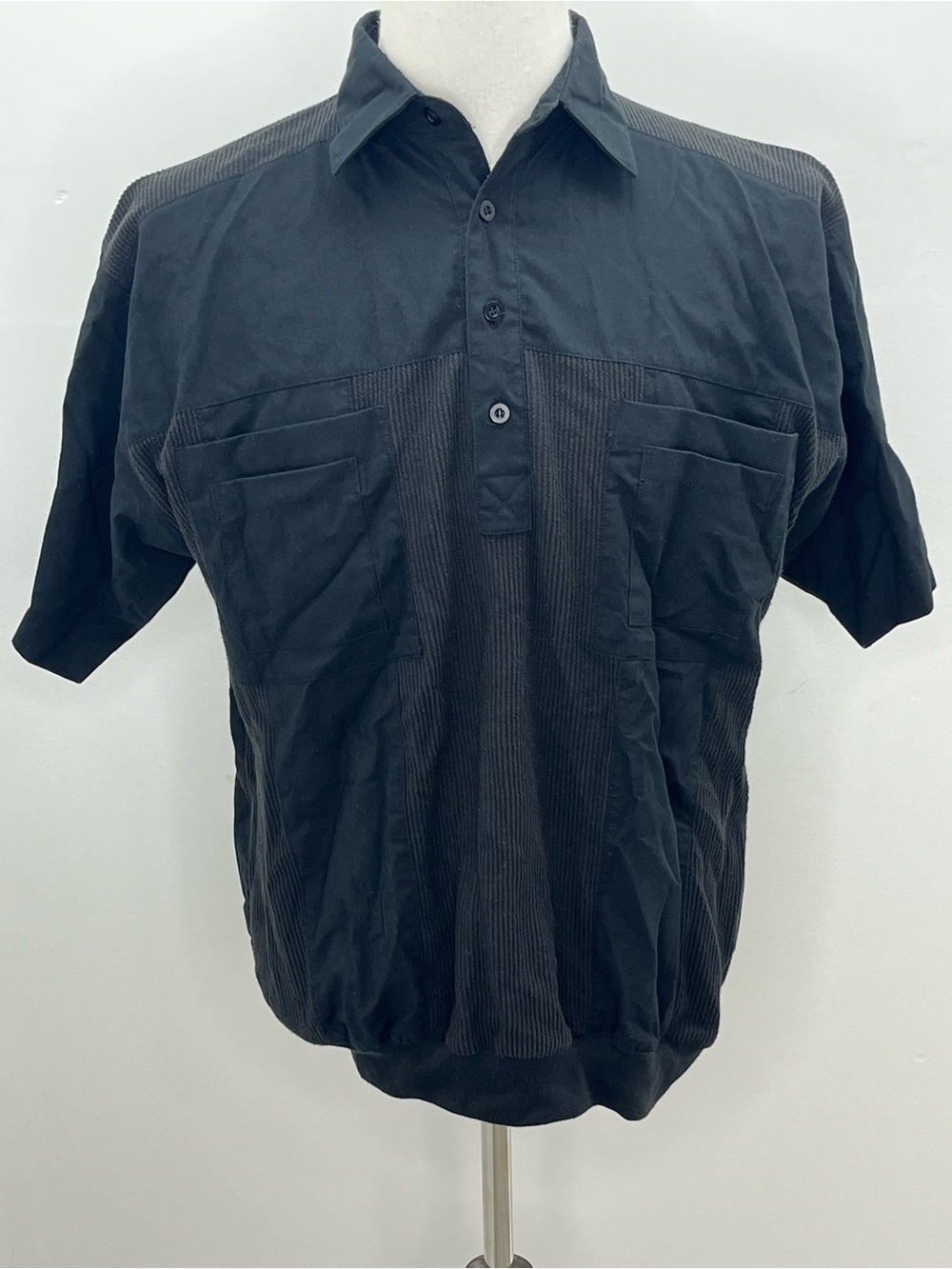 Classics by Palmland Mens Vintage Black Ribbed Panel Banded Hem Shirt Medium
